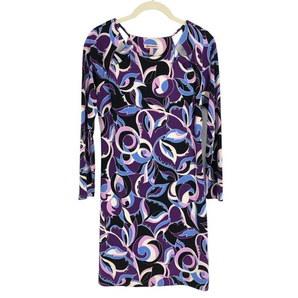Juicy Couture Purple Black Abstract Long sleeve Viscose Mini  Dress size S - Picture 1 of 16